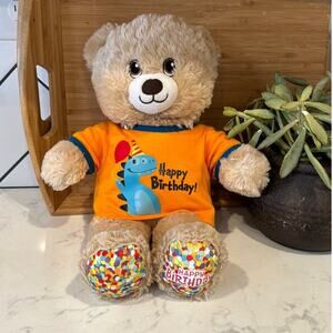 Build A Bear Happy Birthday Bear Plush 15” Stuffed Animal With Dinosaur Shirt